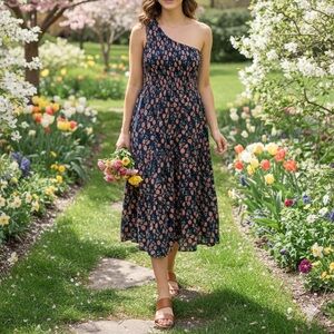 Lulus Floral One-Shoulder Dress